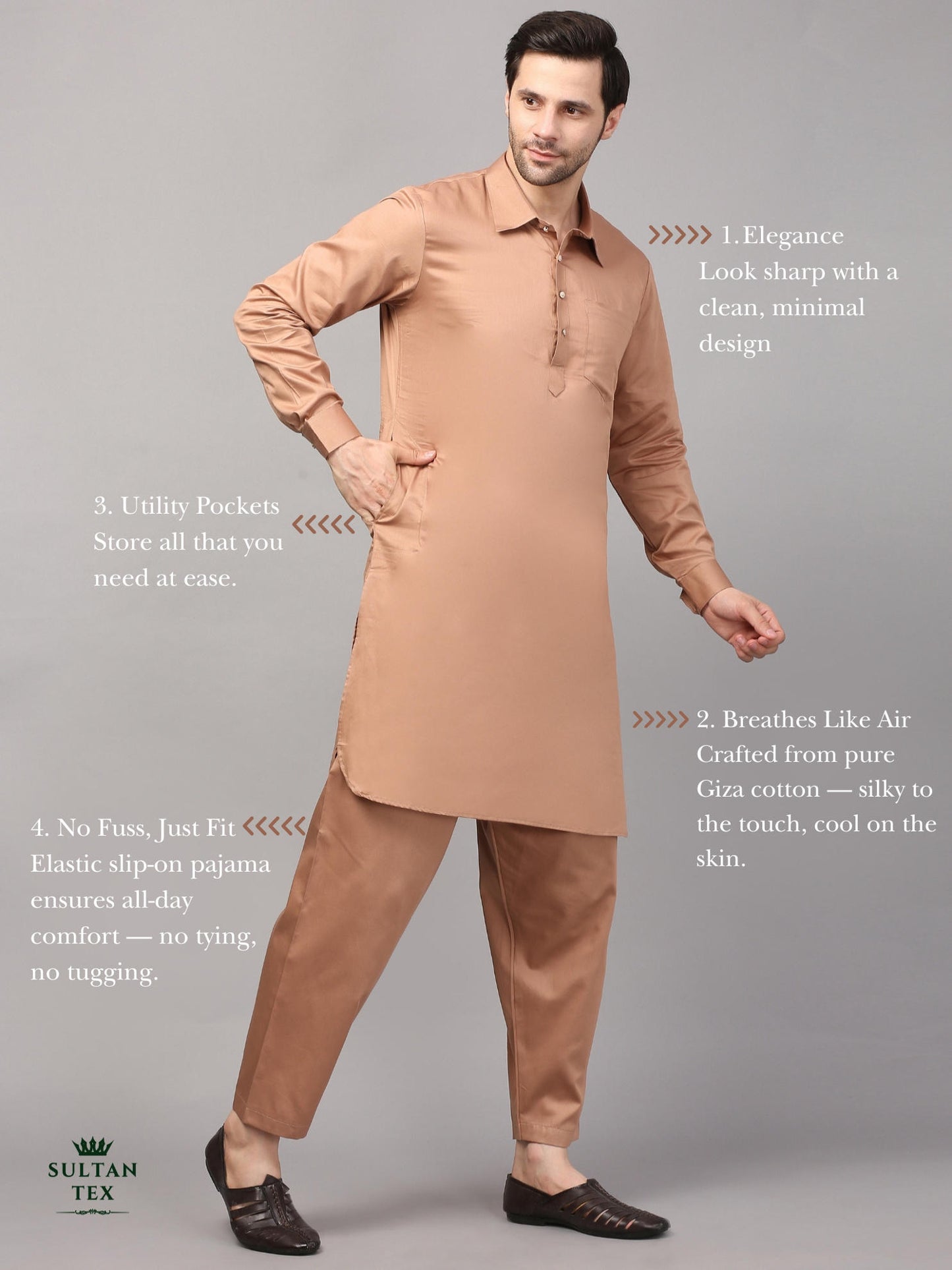 Modern Pathani Kurta Pajama Set - Caramel Brown - SU-PTH-002