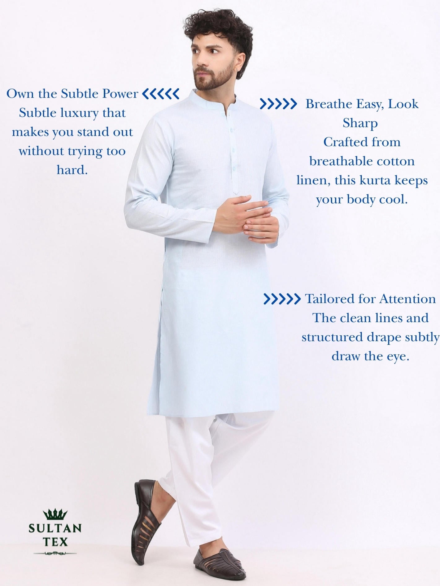 Cotton Linen Kurta - Pastel Sky Blue - SU-CL-001