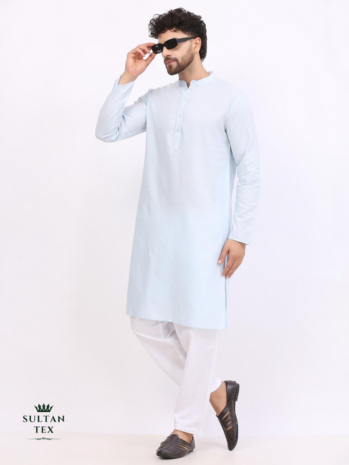 Cotton Linen Kurta - Pastel Sky Blue - SU-CL-001