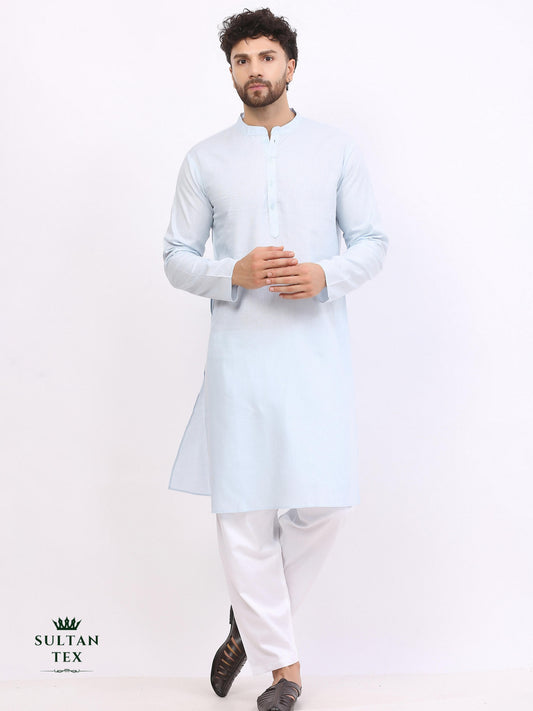 Cotton Linen Kurta - Pastel Sky Blue - SU-CL-001