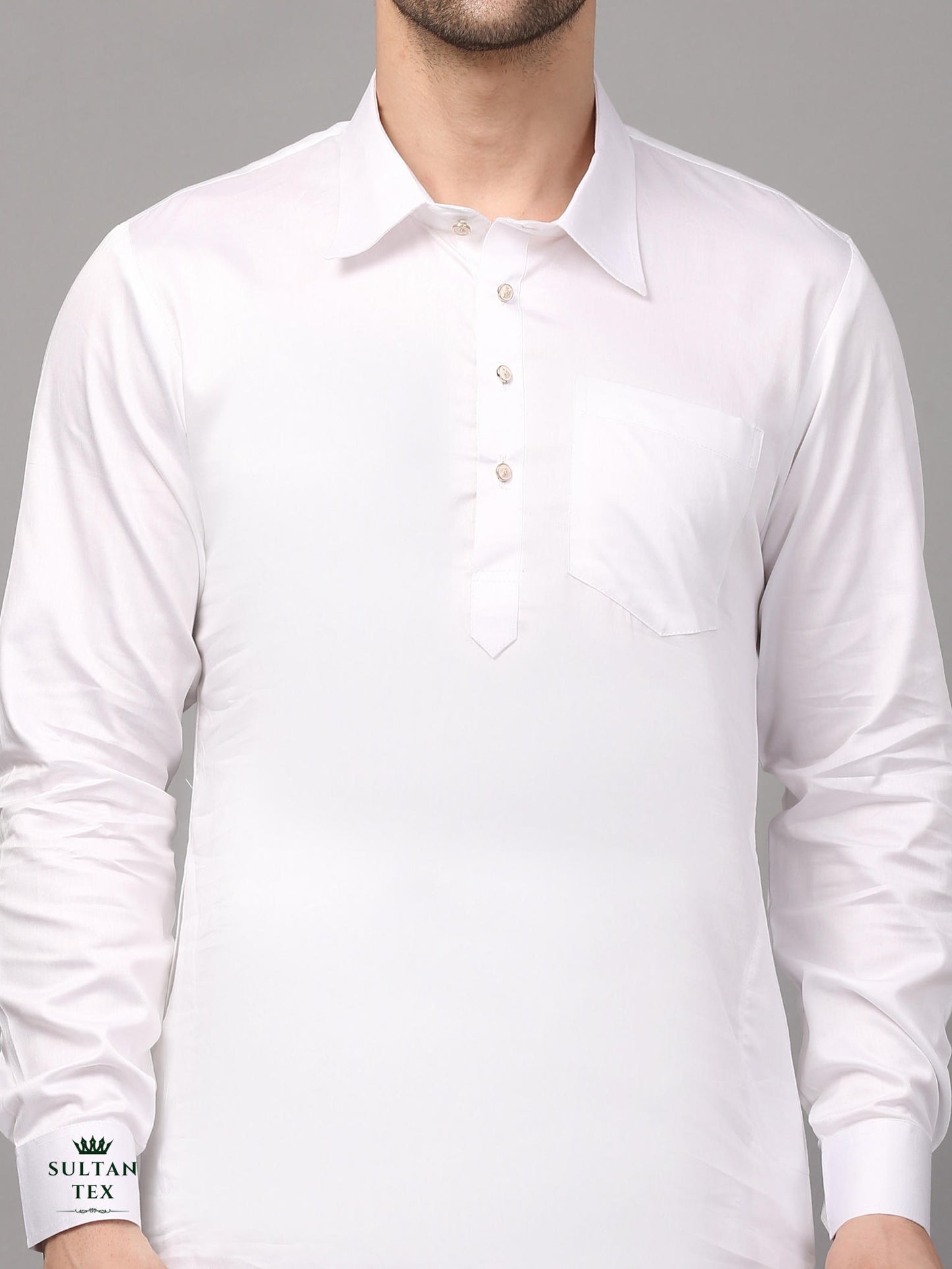 Modern Pathani Kurta Pajama Set - White - SU-PTH-004