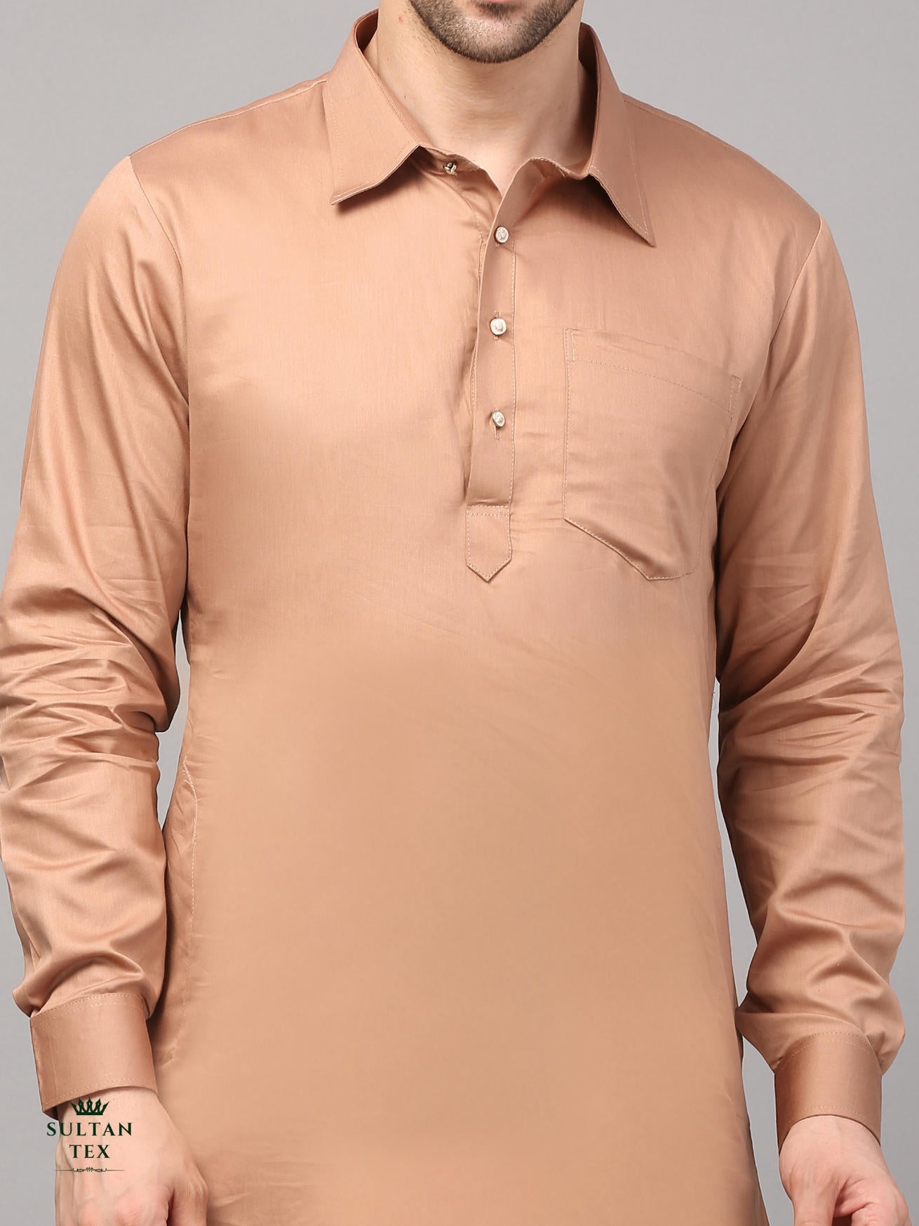 Modern Pathani Kurta Pajama Set - Caramel Brown - SU-PTH-002