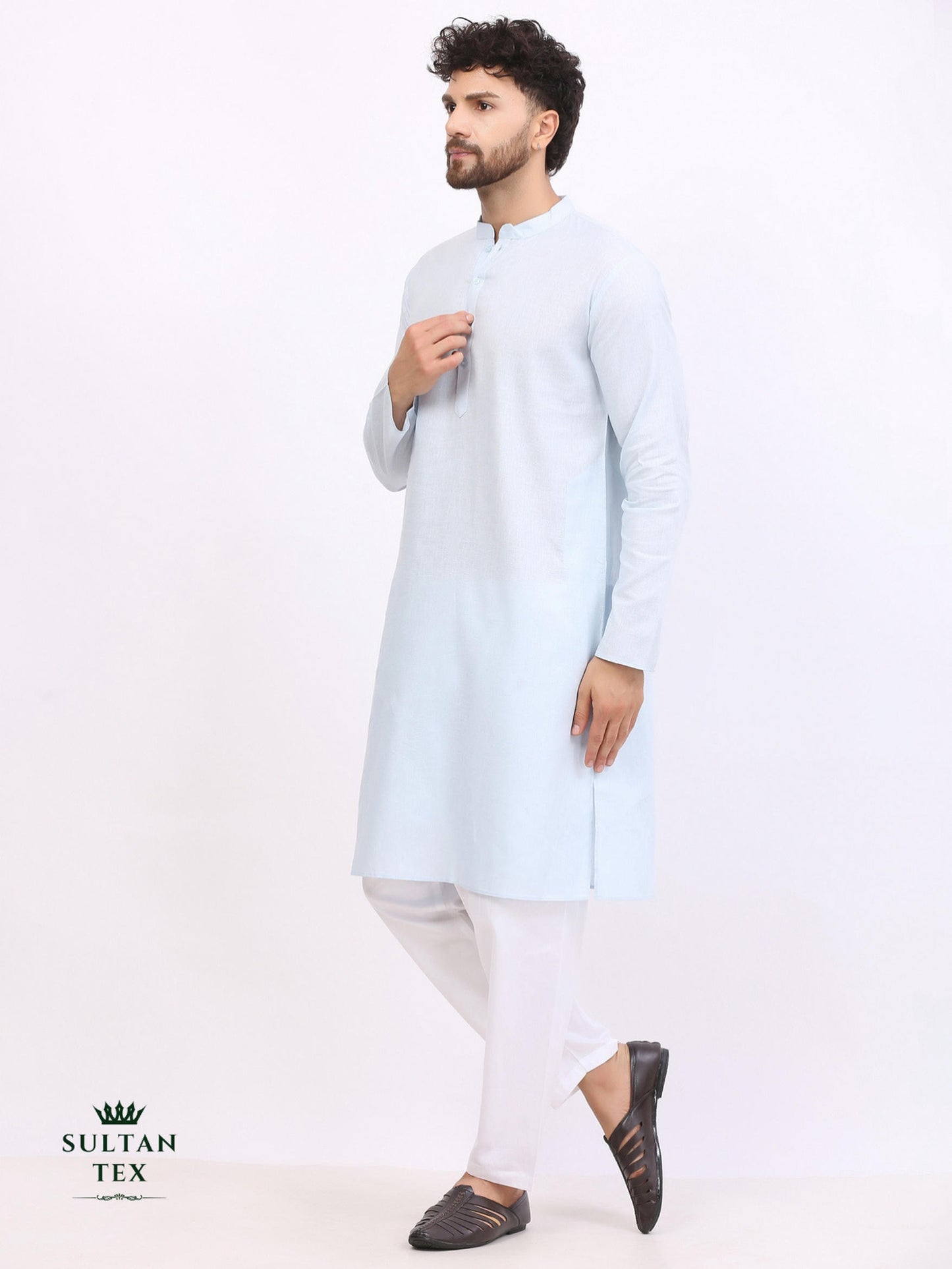 Cotton Linen Kurta - Pastel Sky Blue - SU-CL-001
