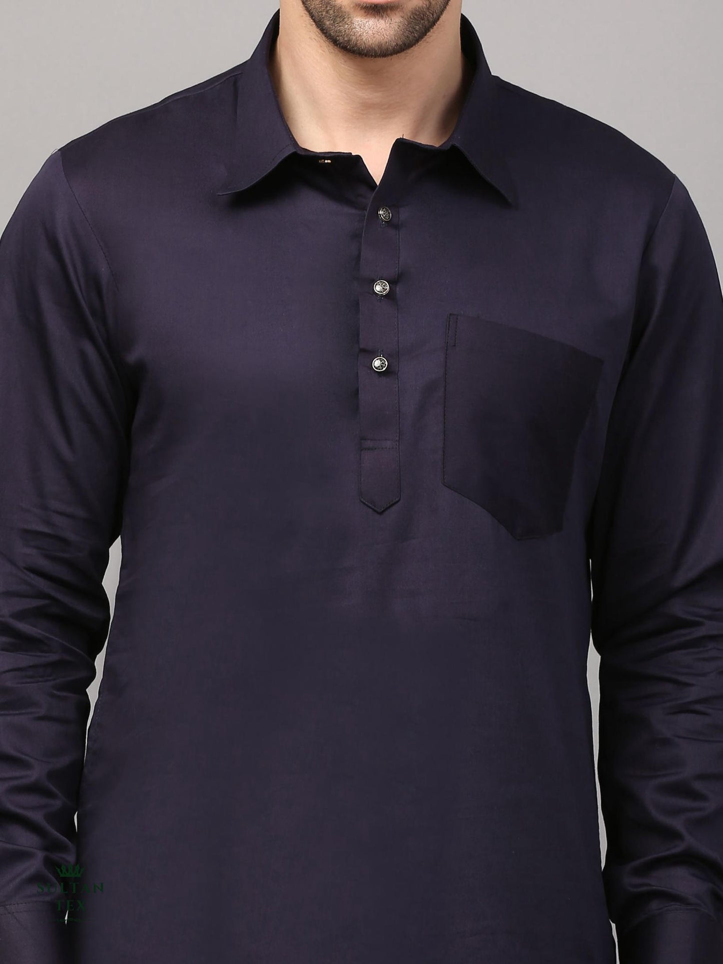Modern Pathani Kurta Pajama Set - Dark Navy - SU-PTH-001
