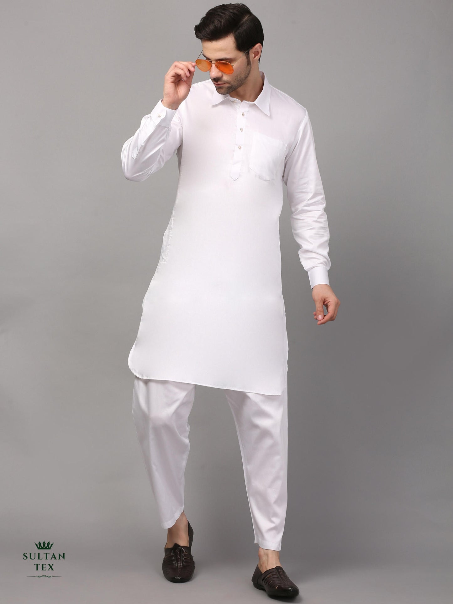 Modern Pathani Kurta Pajama Set - White - SU-PTH-004