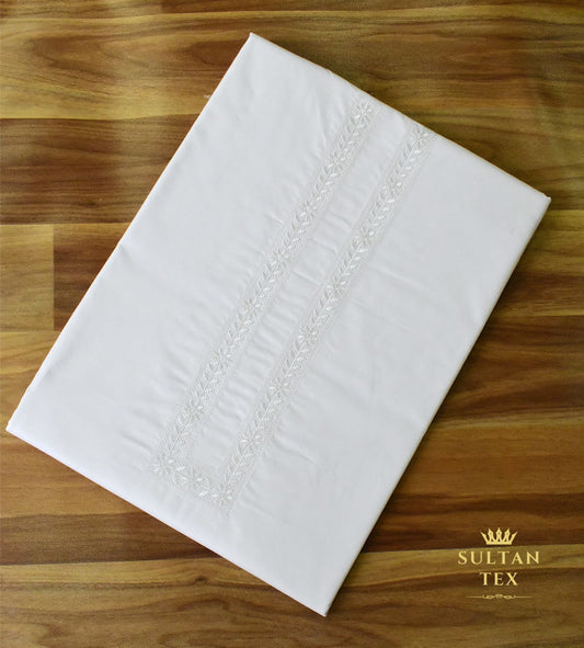 Classic White Embroidered Kurta Pajama - SU-CC-026 - Unstitched