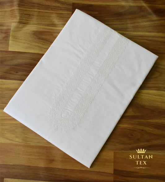 Classic White Embroidered Kurta Pajama - SU-CC-027 - Unstitched