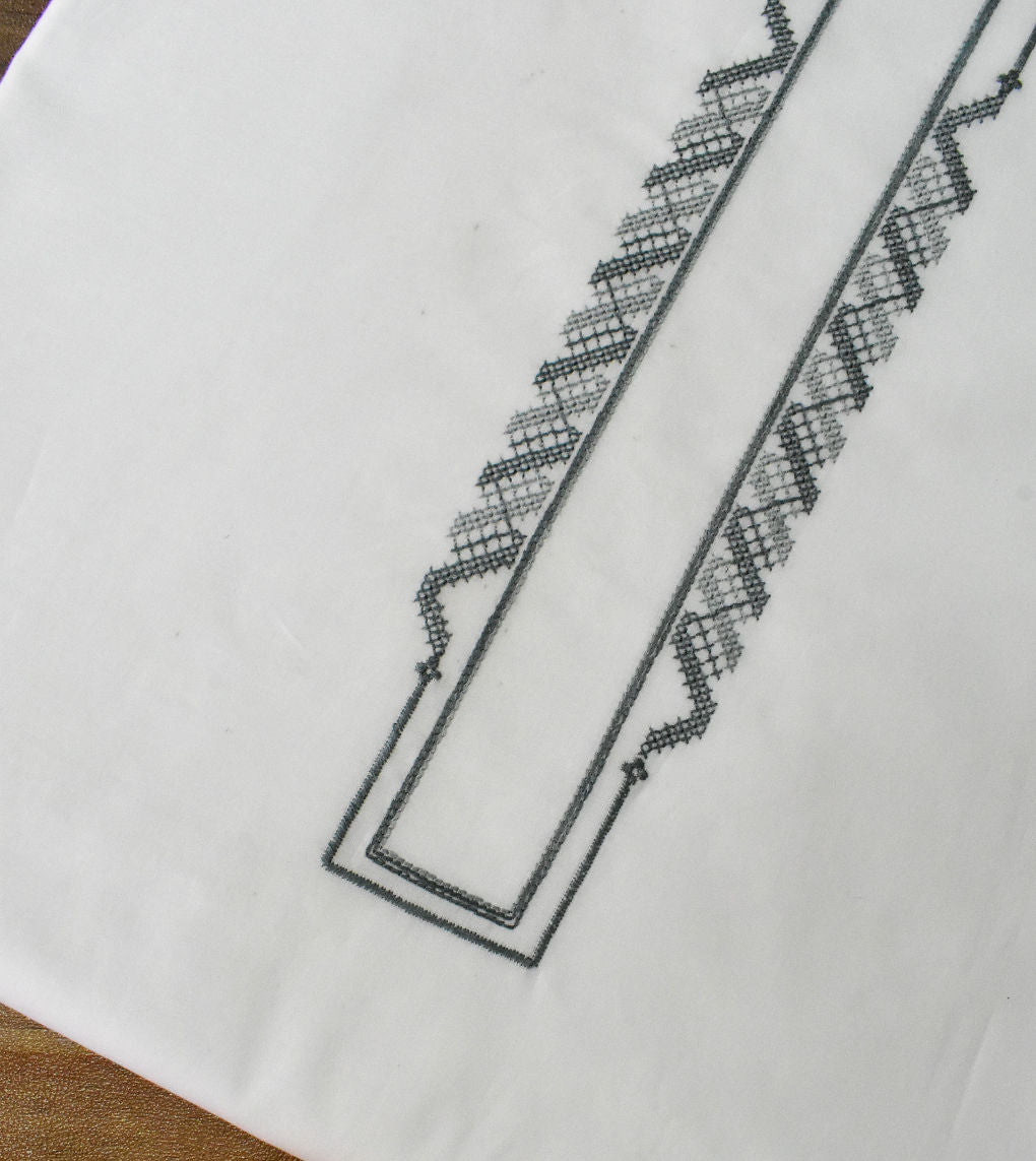 Classic White Embroidered Kurta Pajama - SU-CC-028 - Unstitched