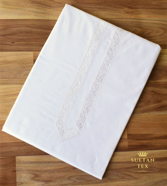 Classic White Embroidered Kurta Pajama - SU-CC-032 - Unstitched