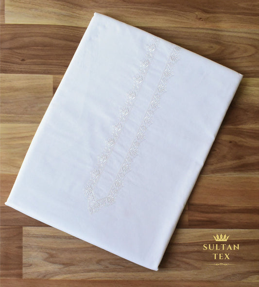 Classic White Embroidered Kurta Pajama - SU-CC-033 - Unstitched