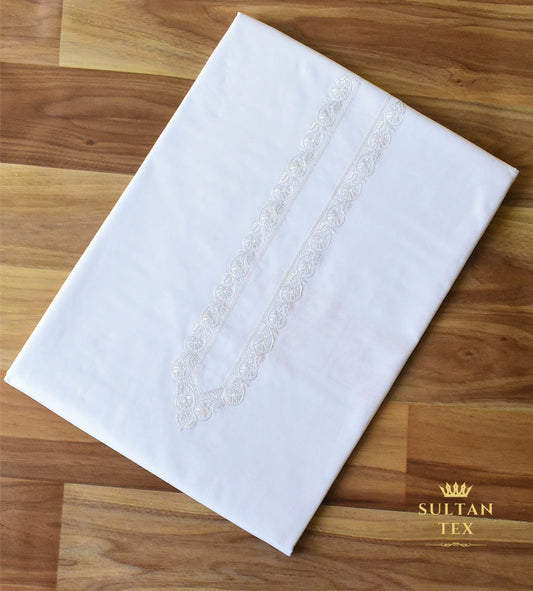 Classic White Embroidered Kurta Pajama - SU-CC-034 - Unstitched