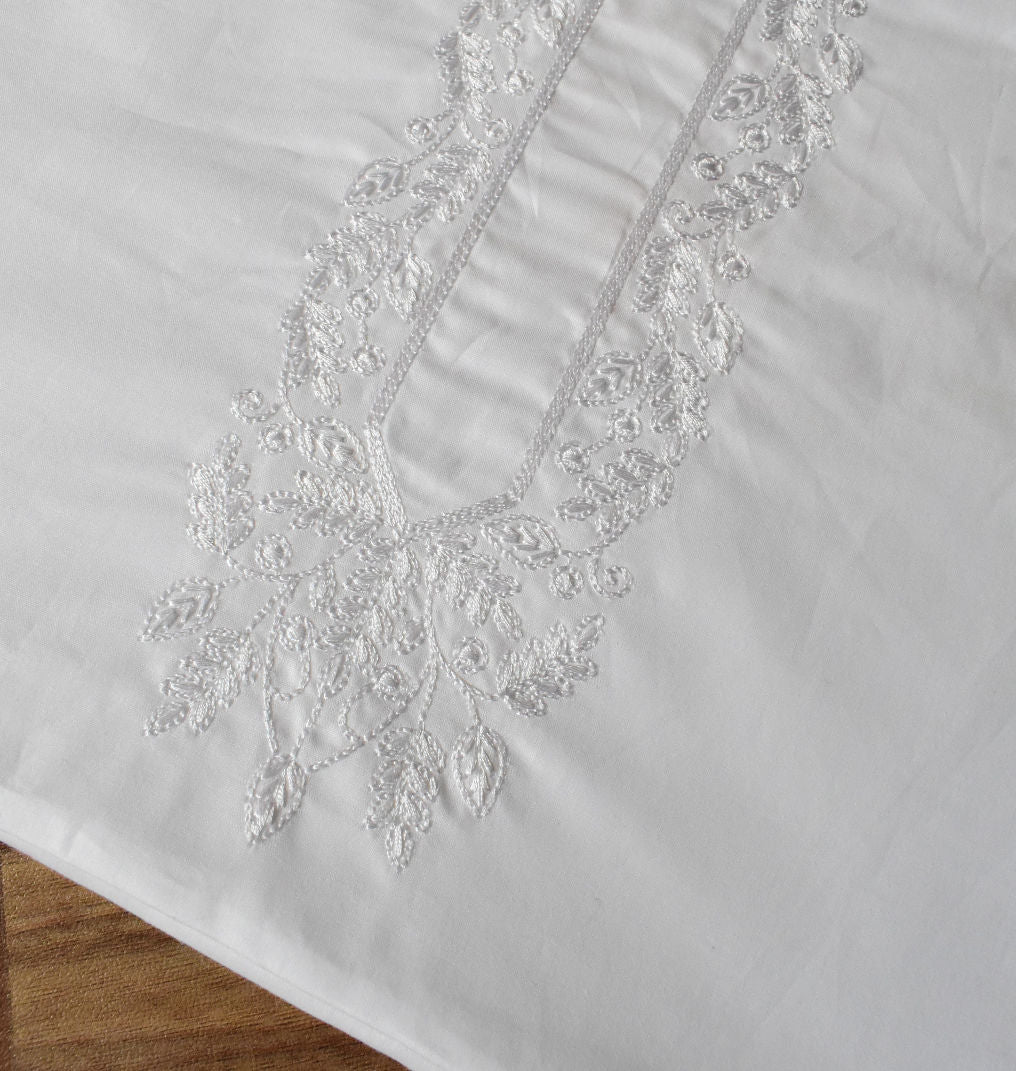 Classic White Hand Embroidered Kurta Pajama - SU-CC-009 - Unstitched