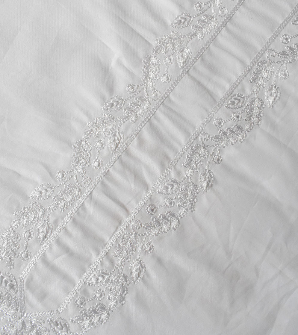 Classic White Hand Embroidered Kurta Pajama - SU-CC-009 - Unstitched