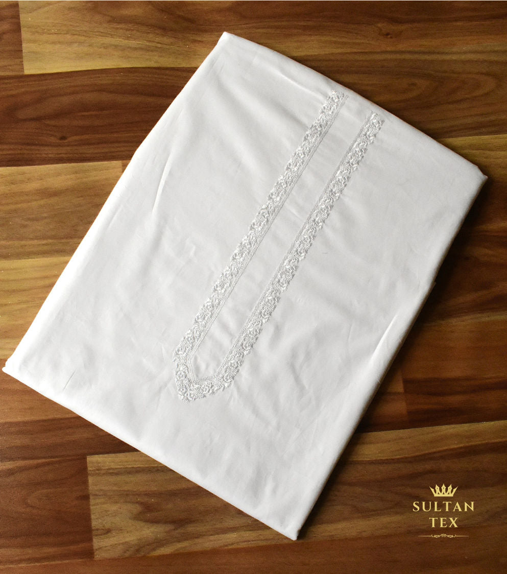 White Embroidered Kurta Pajama Unstitched