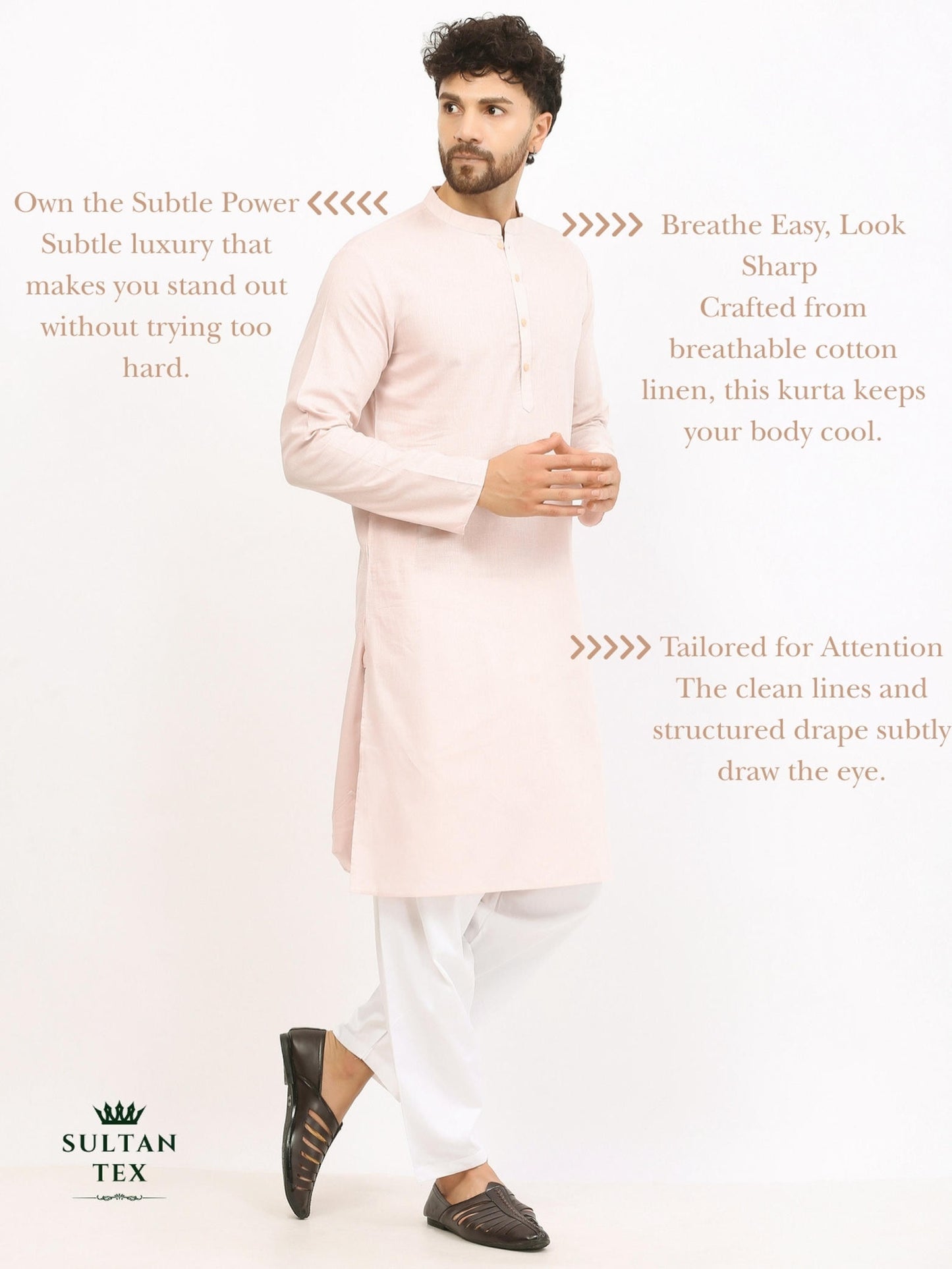 Cotton Linen Kurta - Pastel Peach - SU-CL-002