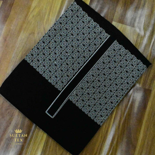 Elegant Black Embroidered Kurta Pajama - SU-CC-051 - Unstitched