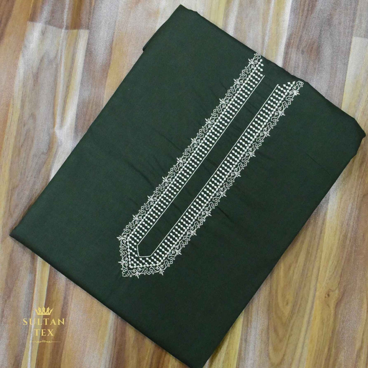 Rich Bottle Green Embroidered Kurta Pajama - SU-CC-057 - Unstitched