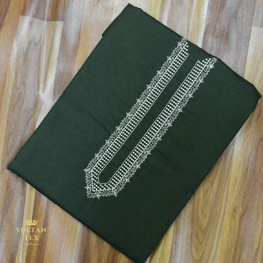 Rich Bottle Green Embroidered Kurta Pajama - SU-CC-057 - Unstitched