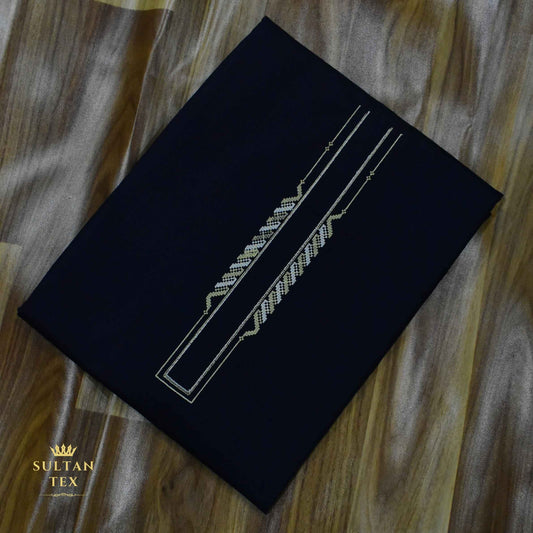 Deep Navy Blue Embroidered Kurta Pajama - SU-CC-071 - Unstitched