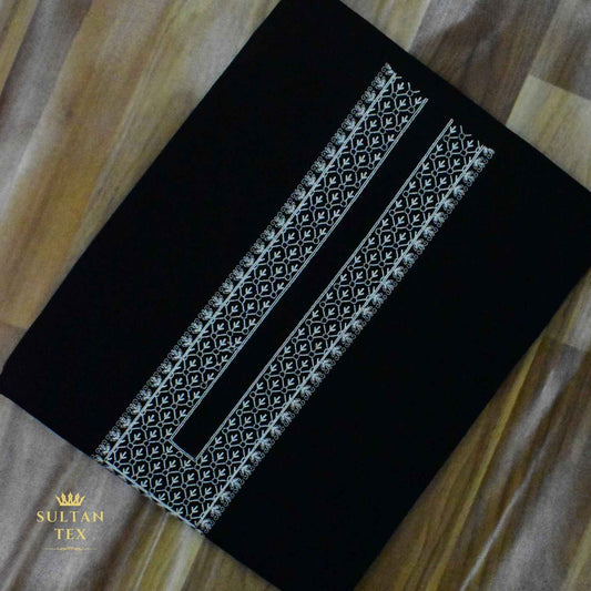 Elegant Black Embroidered Kurta Pajama - SU-CC-052 - Unstitched