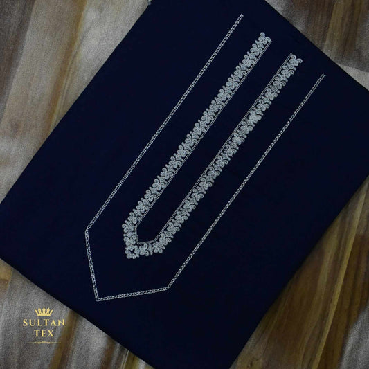 Deep Navy Blue Embroidered Kurta Pajama - SU-CC-067 - Unstitched