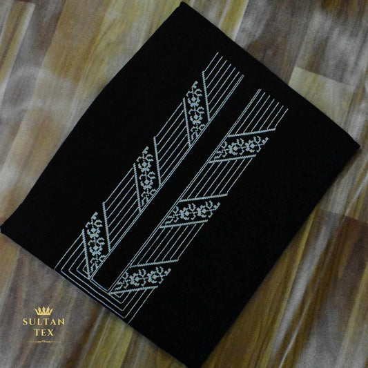 Elegant Black Embroidered Kurta Pajama - SU-CC-055 - Unstitched