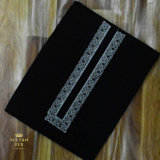 Elegant Black Embroidered Kurta Pajama - SU-CC-050 - Unstitched