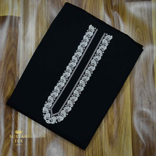 Elegant Black Embroidered Kurta Pajama - SU-CC-081 - Unstitched