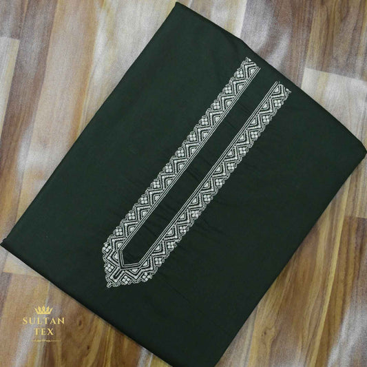 Rich Bottle Green Embroidered Kurta Pajama - SU-CC-063 - Unstitched