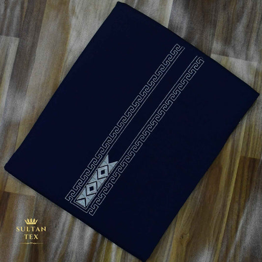 Deep Navy Blue Embroidered Kurta Pajama - SU-CC-068 - Unstitched