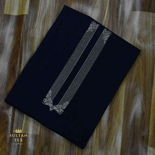 Deep Navy Blue Embroidered Kurta Pajama - SU-CC-073 - Unstitched