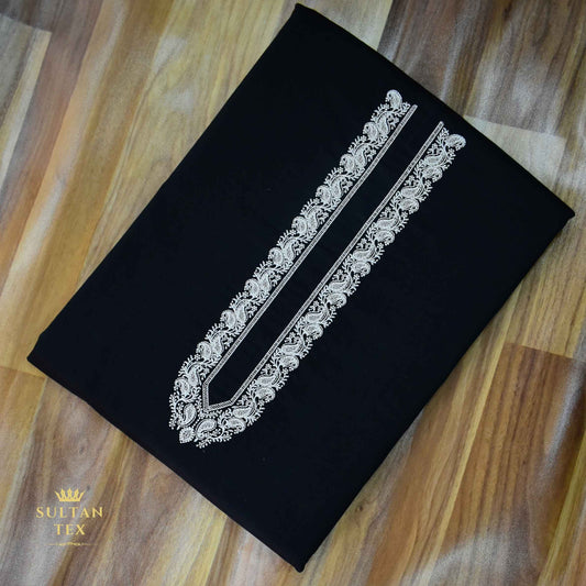 Elegant Black Embroidered Kurta Pajama - SU-CC-086 - Unstitched