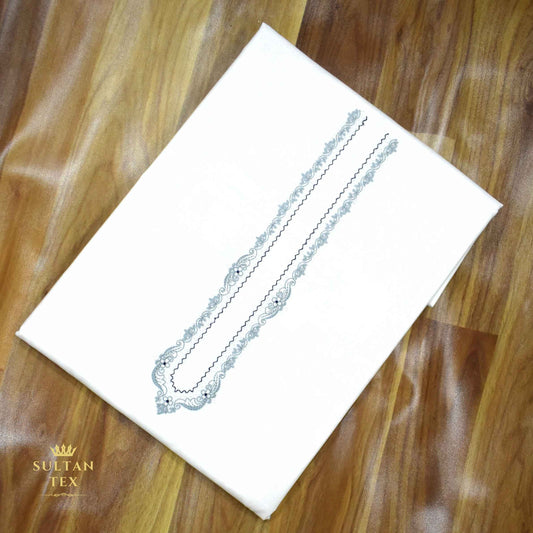 Classic White Embroidered Kurta Pajama - SU-CC-083 - Unstitched