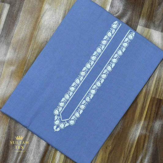 Light Powder Blue Embroidered Kurta Pajama - SU-CC-069 - Unstitched