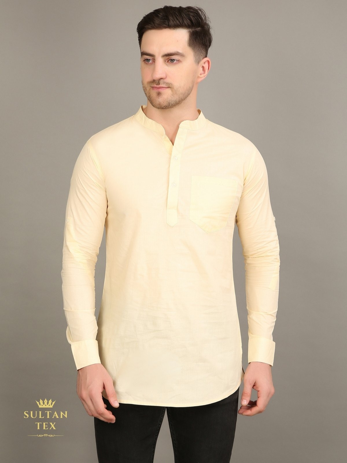 Men's Short Kurta - Yellow - SU-SK-009