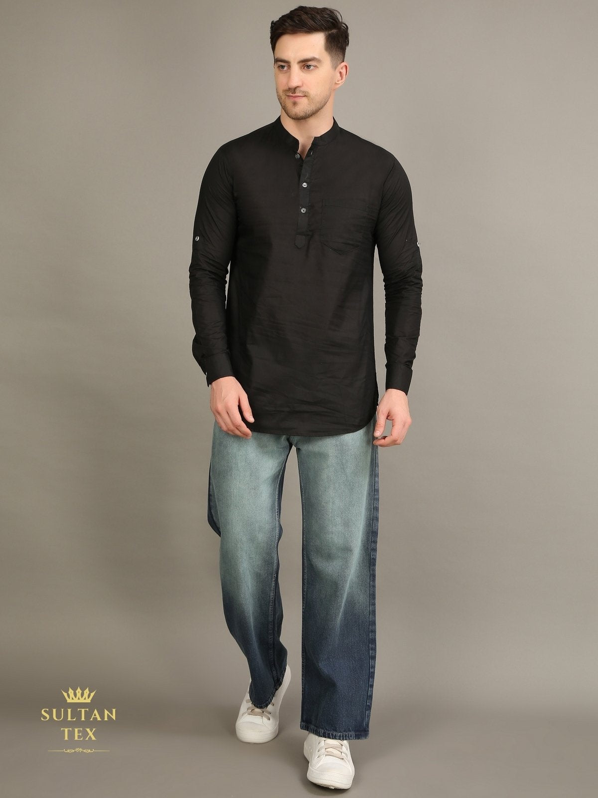 Men's Short Kurta - Black - SU-SK-006