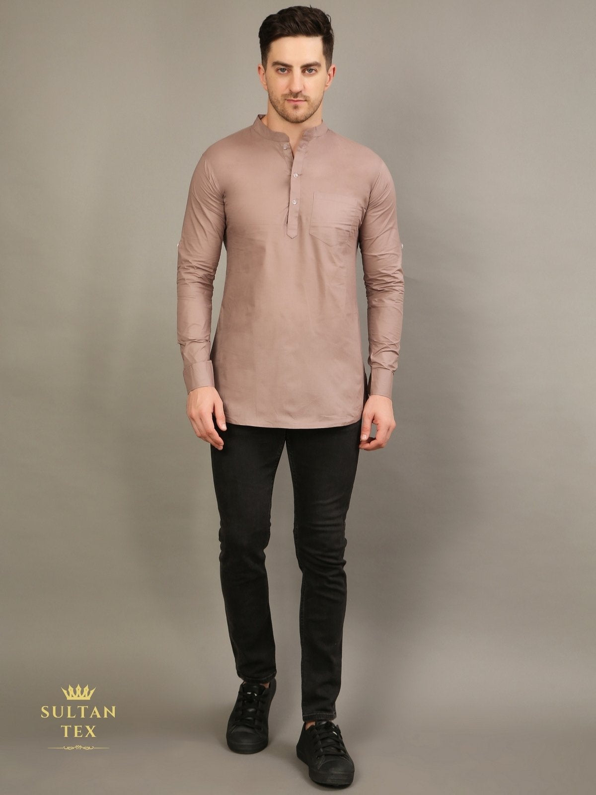 Men's Short Kurta - Dusty Brown - SU-SK-008