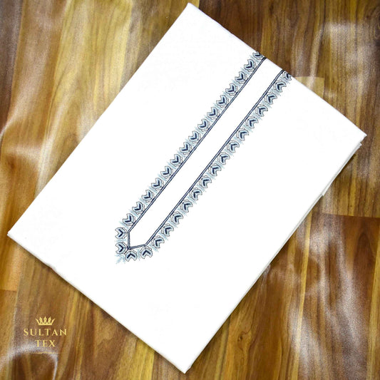 Classic White Embroidered Kurta Pajama - SU-CC-085 - Unstitched