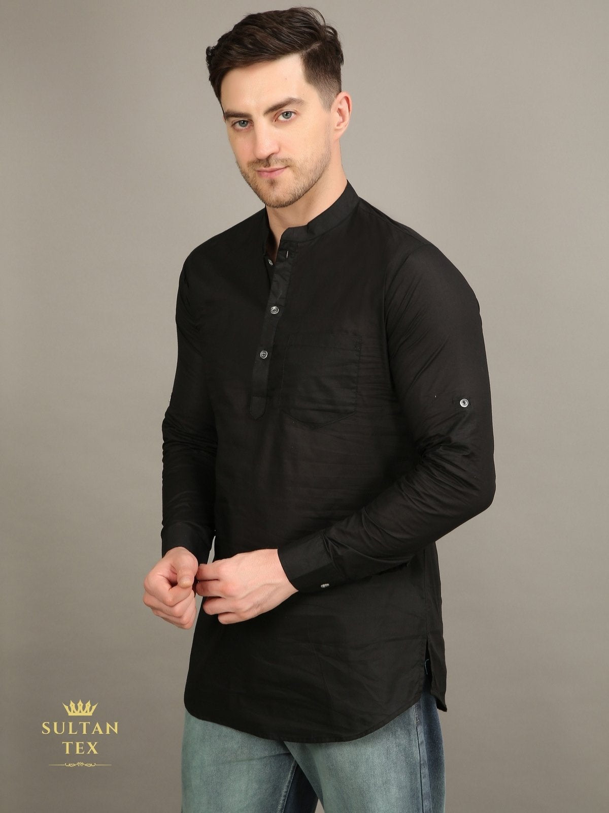 Men's Short Kurta - Black - SU-SK-006
