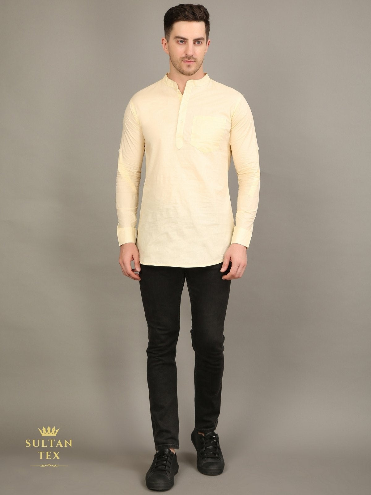Men's Short Kurta - Yellow - SU-SK-009
