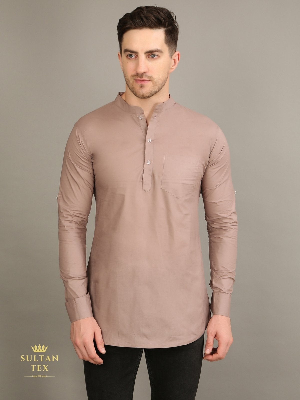 Men's Short Kurta - Dusty Brown - SU-SK-008