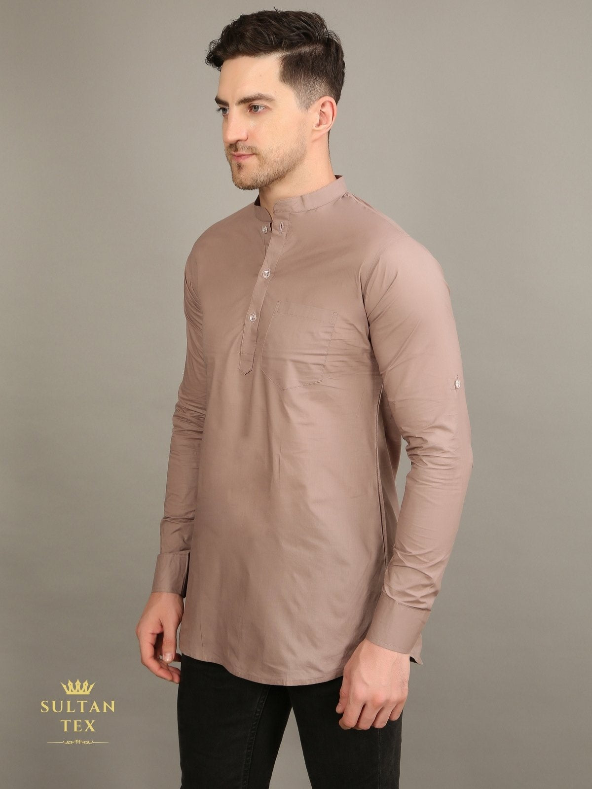 Men's Short Kurta - Dusty Brown - SU-SK-008