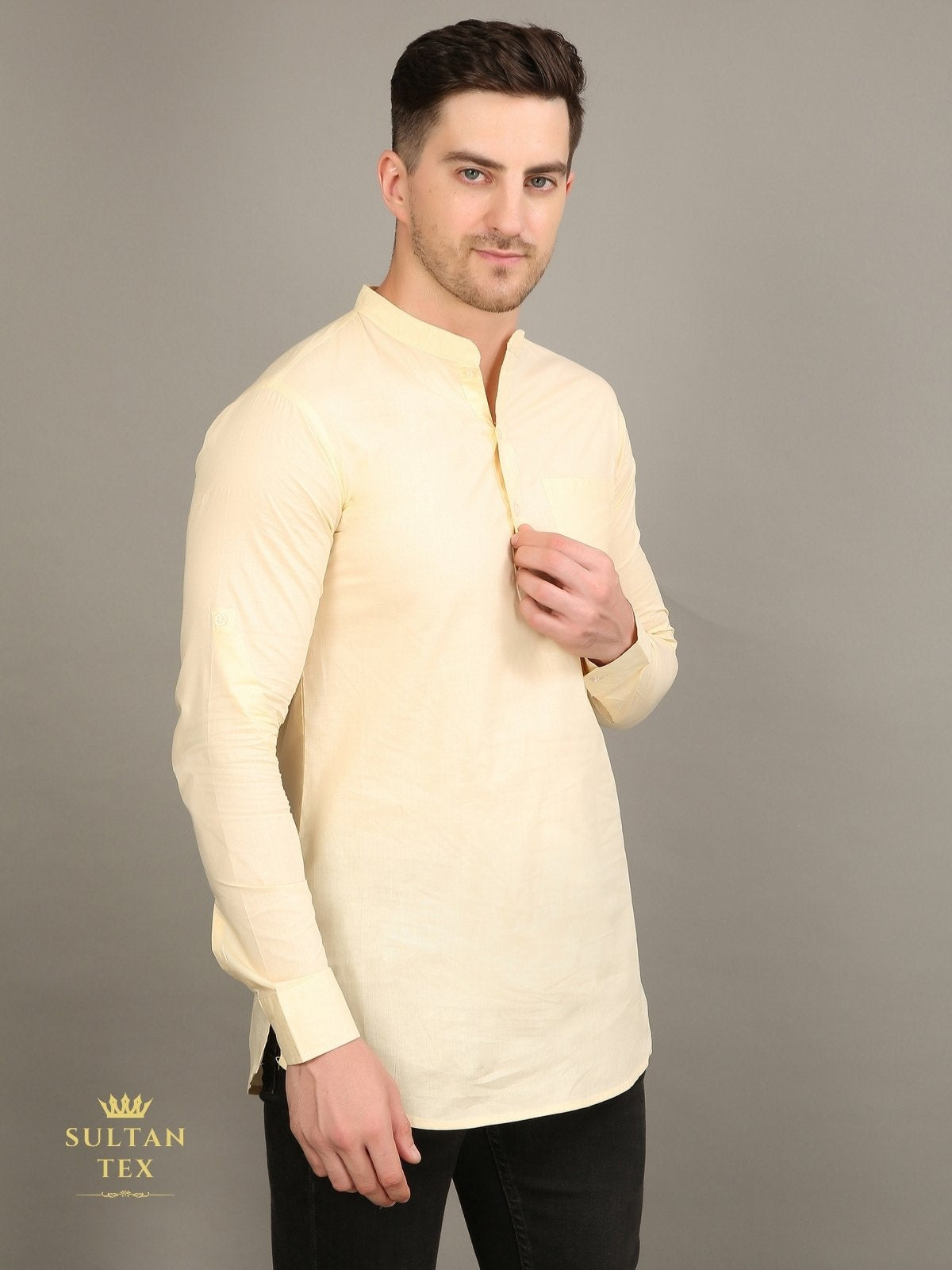 Men's Short Kurta - Yellow - SU-SK-009