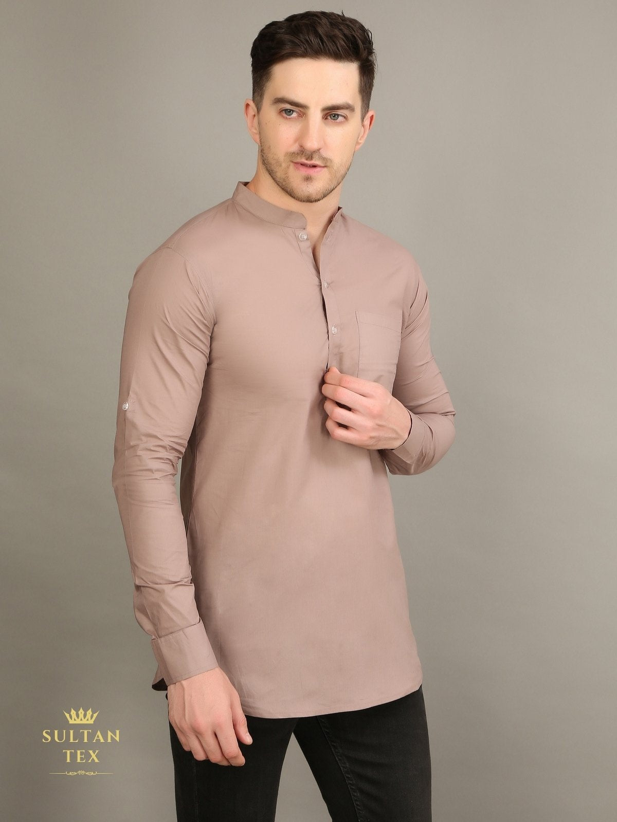 Men's Short Kurta - Dusty Brown - SU-SK-008