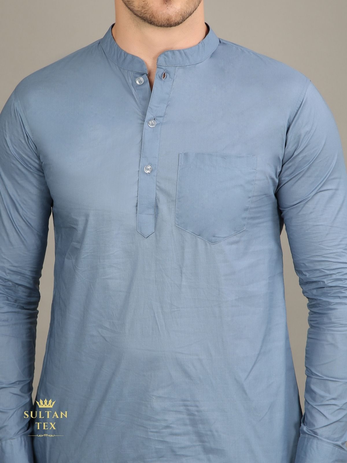 Men's Short Kurta - Steel Blue - SU-SK-010
