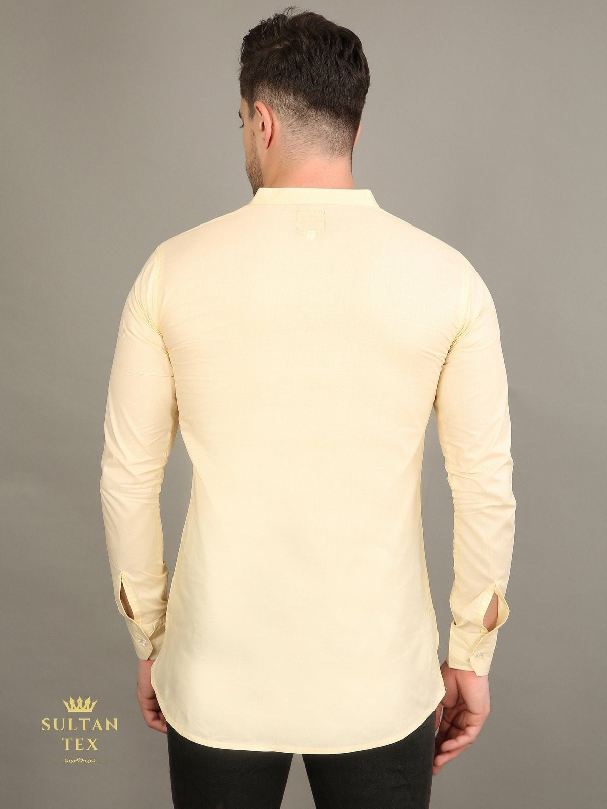 Men's Short Kurta - Yellow - SU-SK-009