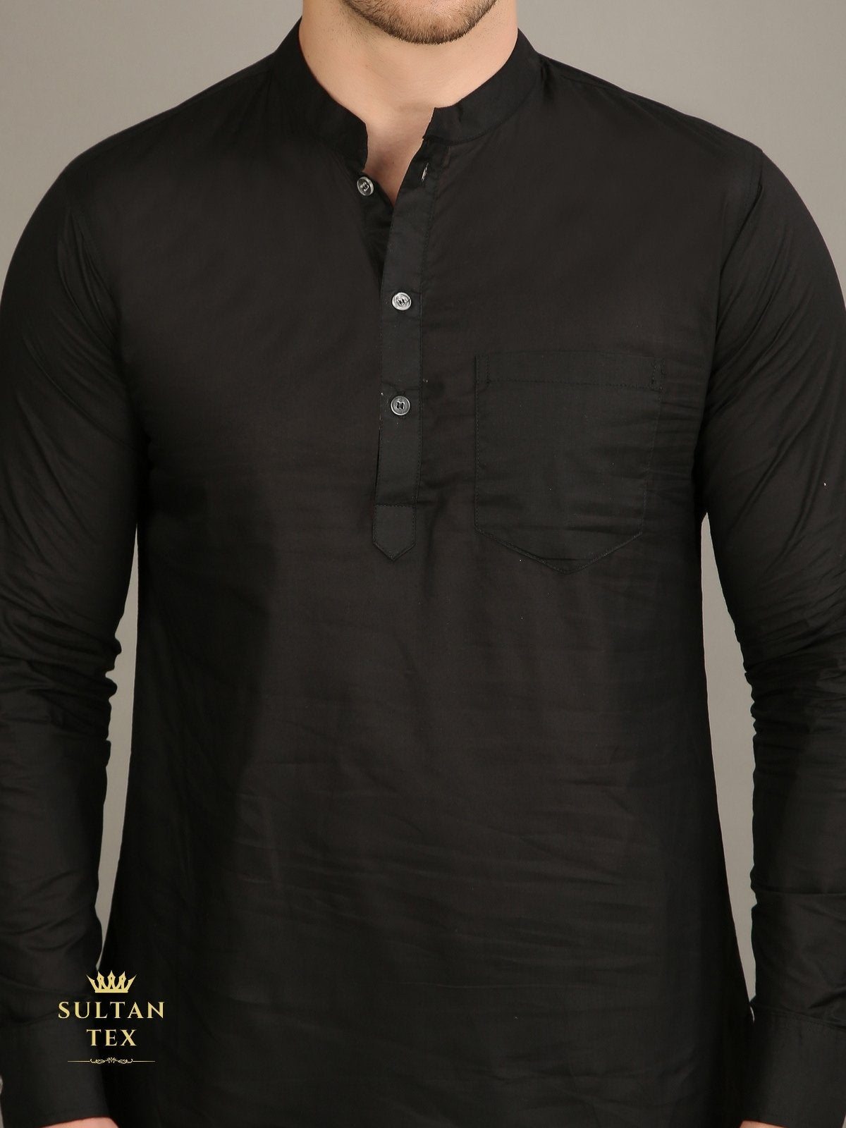 Men's Short Kurta - Black - SU-SK-006