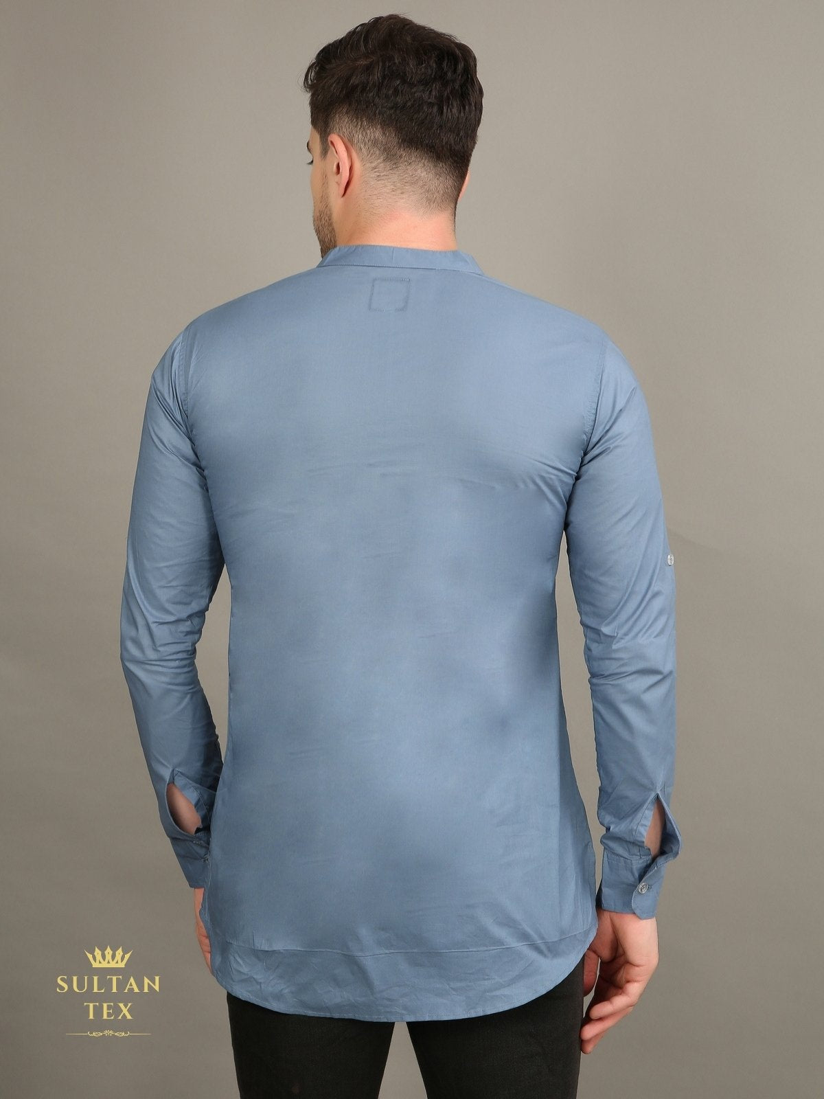 Men's Short Kurta - Steel Blue - SU-SK-010