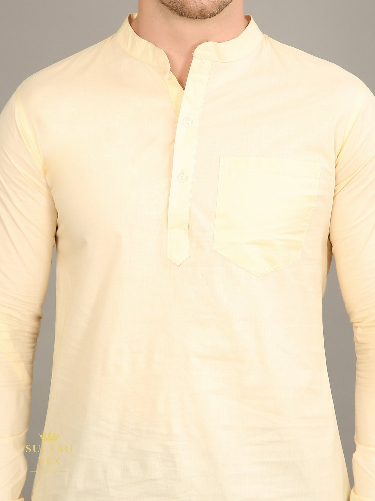 Men's Short Kurta - Yellow - SU-SK-009