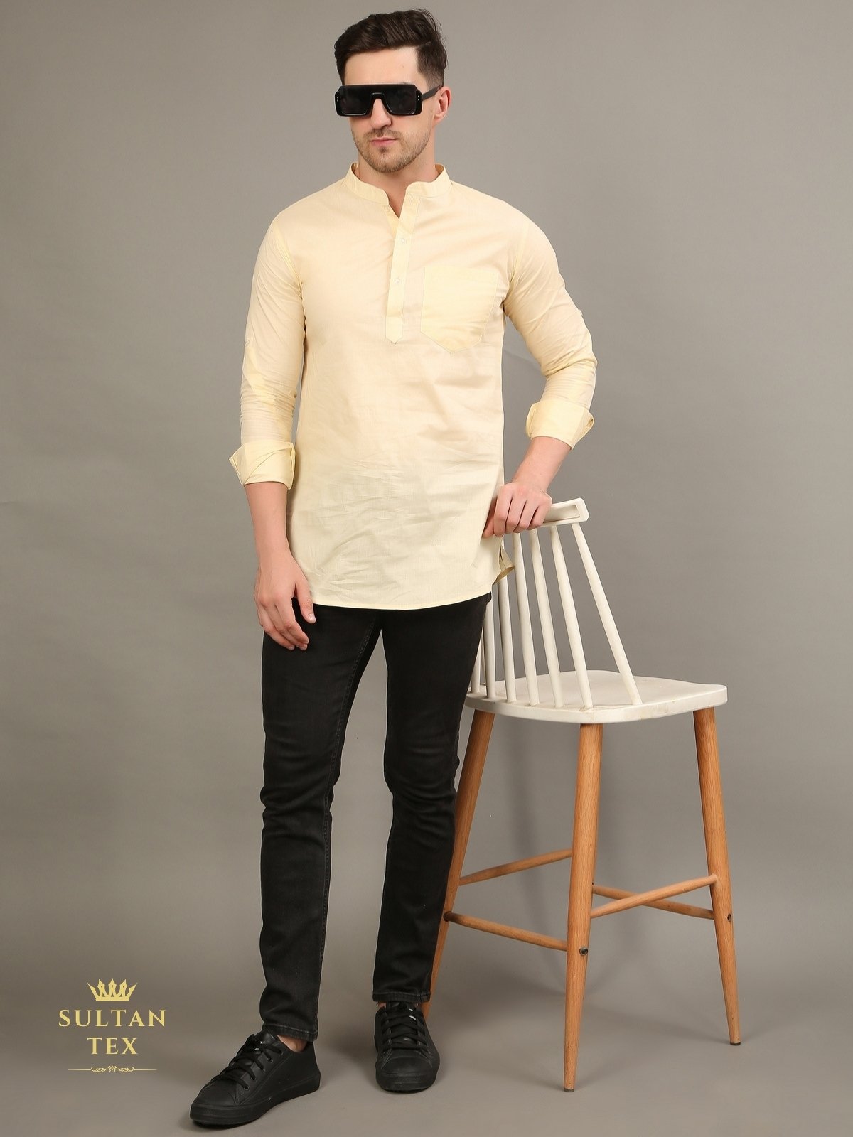 Men's Short Kurta - Yellow - SU-SK-009